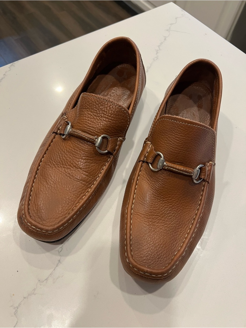 Sandro Tan Leather Horsebit Slip-On Loafers